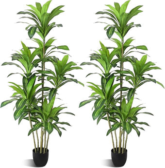 Waoops Artificial Trees 6Ft Dracaena Fragrans Faux Trees with 8 Heads Floor Plants for Living Room Decor Fake Silk Plants for Home Decor Indoor Potted Plants Office Garden Outdoor…