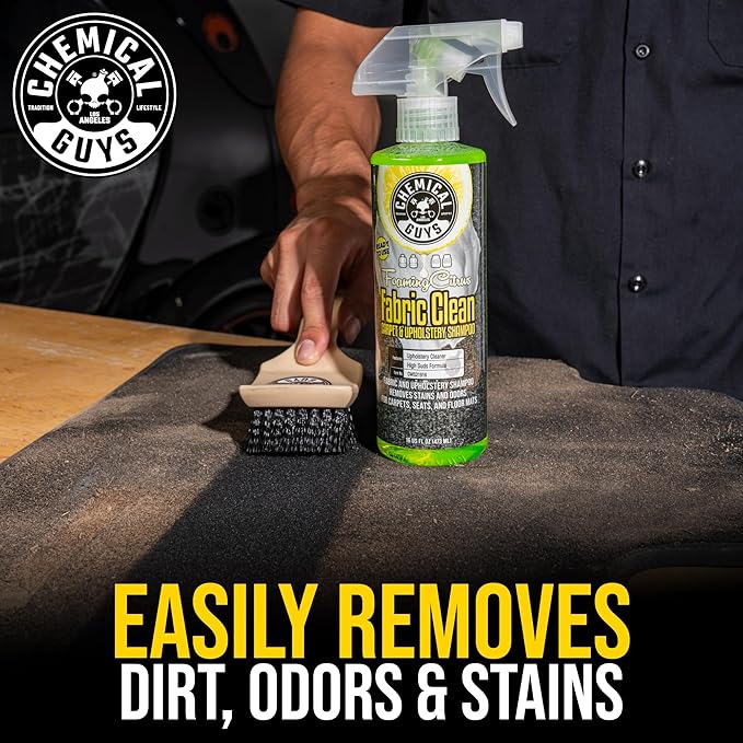 Chemical Guys Foaming Citrus Fabric Clean Carpet & Upholstery Cleaner - Car Carpet Cleaner Spray for Seats and Floor Mats, Removes Stains &Odors, Safe for Cars, Home and Office, 16 oz Citrus Scent