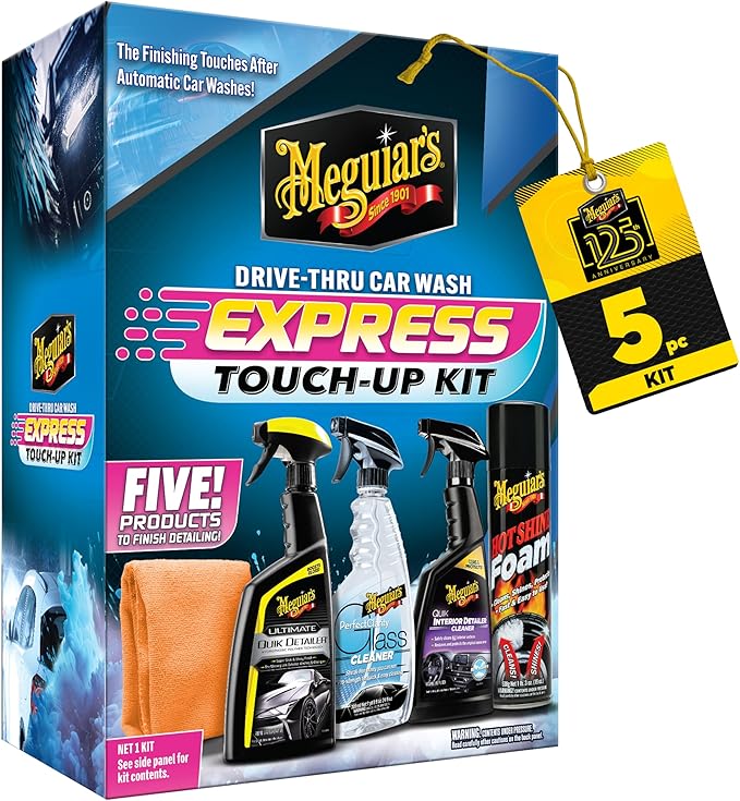 Meguiar's Drive-Thru Car Wash Express Touch-Up Kit - The Perfect Car Detailing Kit for Touching Up After Running Through an Automatic Car Wash or After Washing Your Ride at Home, Clean Inside and Out