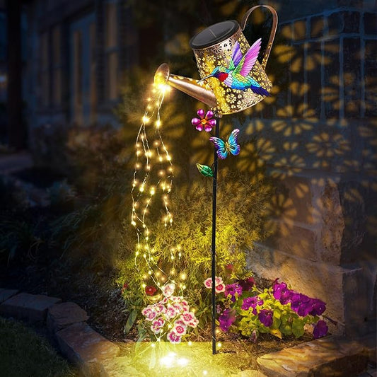 Solar Watering Can with Lights Outdoor Garden, 41in Large Hummingbird Garden Stake Lights, Waterproof Decoration for Yard Lawn Pathway, Gifts for Mom Grandma Women Birthday Gardening Gift