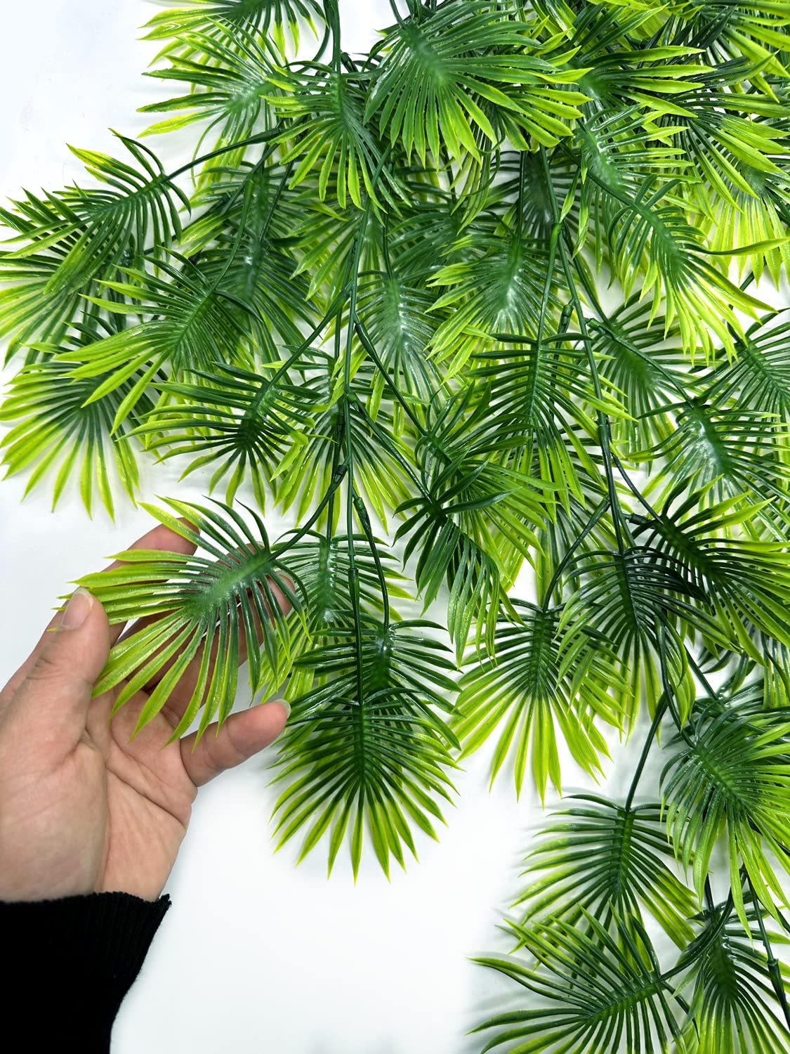 PASYOU Artificial Hanging Vines Plants, Fake Tropical Ivy Plant Faux Greenery Fan Leaves Vine Plastic Foliage Boston Fern Leaf for Indoor Outdoor Garden Wedding Party Christmas DIY Decoration 4 Pack