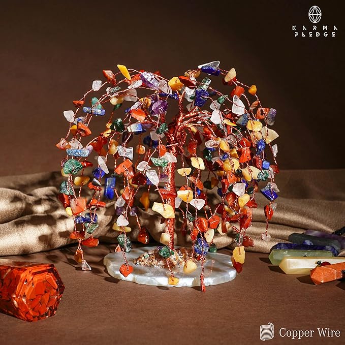 7 Chakra Healing Crystal Tree of Life, Home and Office Desk Décor, Feng Shui Money Bonsai Trees for Postive Energy, Wealth, Good Luck, Protection, Reiki Healing Crystals and Stones, Spiritual Gifts