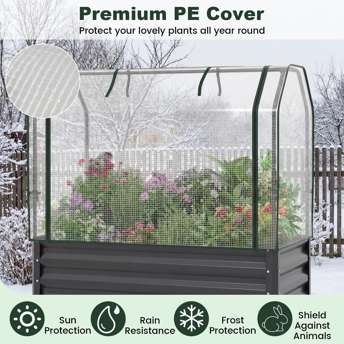 GIANTEX Raised Garden Bed with Legs & Greenhouse Cover, 44x22x60 Elevated Metal Planter Box with Roll-up Door, Outdoor Mini Greenhouse for Vegetable Flower Herb Patio Balcony (Black,1)