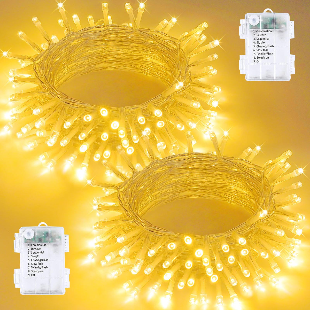 2 Pack 100 LED Battery Operated String Lights, 8 Modes Twinkle Fairy Lights
