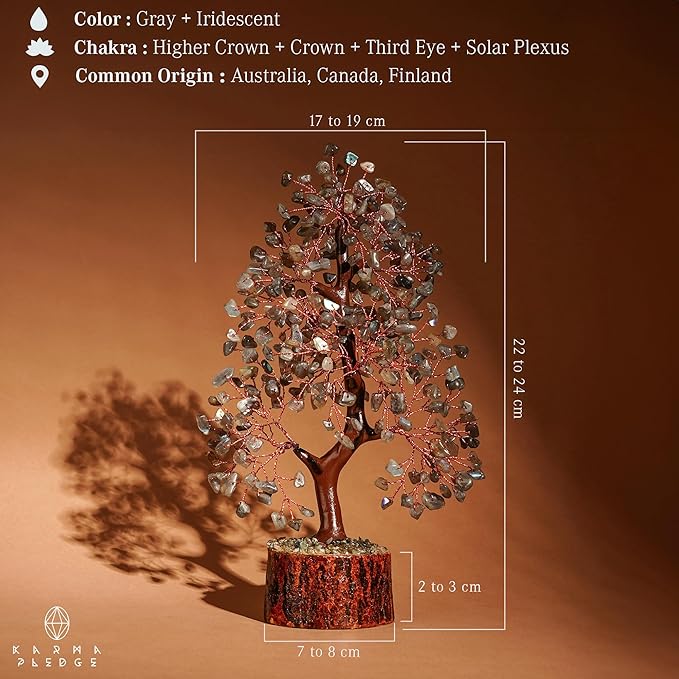 Crystal Tree of Life Labradorite Healing Crystal Trees for Home & Office Decoration, Handmade Bonsai Trees for Positive Energy, Money, Good Luck, Christmas Decor, Birthday Gifts for Women, Mom