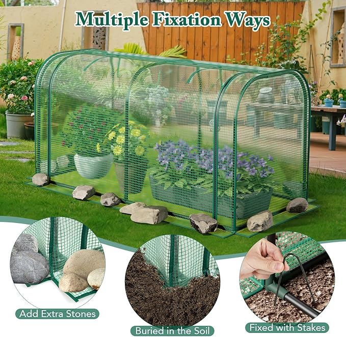 Toolsempire Raised Garden Bed with Greenhouse, Waterproof Sun-Protective Green House with Roll-Up Door & Electroplated Metal Frame, Fir Wood Elevated Planter Box with Drainage Holes(Green+Natural)