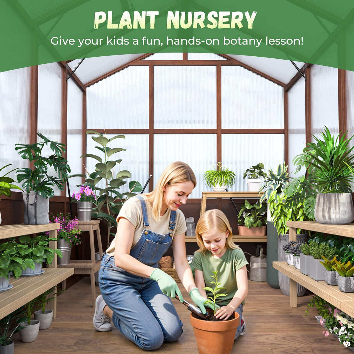 Jocoevol 6x12FT Walk-in Wooden Greenhouse for Outdoor Garden Backyard