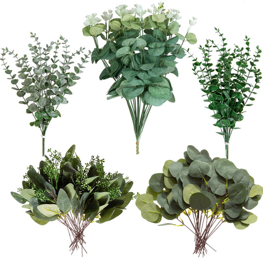Cliselda 100 Pcs Mixed Artificial Eucalyptus Leaves Stems Bulk