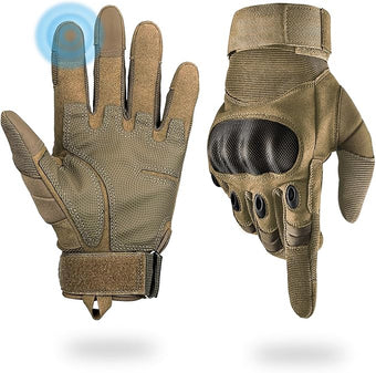 Tactical Gloves for Men, Shooting & Motorcycle Gloves with Hard Shell Knuckle Protection & Leather Palm for Airsoft Motorcycle Cycling Paintball Sports Climbing Training Hunting