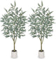 2 Packs Artificial Eucalyptus Tree in White Pot – 4FT Faux Indoor Plant for Home Décor, Modern Greenery for Living Room, Bedroom, Office – Realistic Silk Leaves, Minimalist Planter