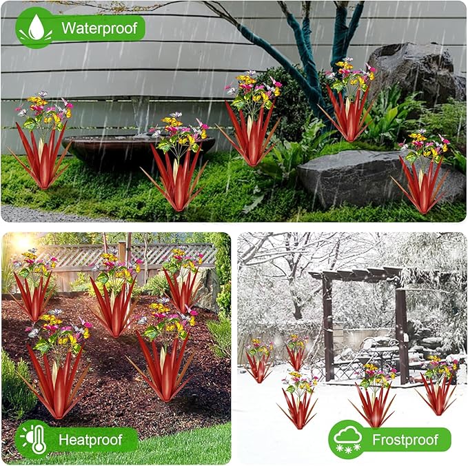 TOMBABY Garden Outdoor Butterfly Enlarge Thickened Wind Resistant Metal Agave Garden Art Metal Plant Country Sculpture Statue Decorations Ornaments Artificial Waterproof Butterflies(red 2pcs)