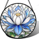 HWRHTR Stained Glass Window Hanging - Blue and White Lotus Petal Suncatcher for Doors Window Home Sun Catchers Decor Christmas Mother's Day July Birthday Gifts for Teacher Women Men Mom Nana 9.8 in