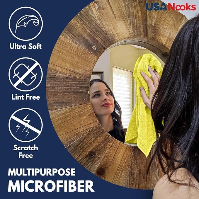 USANOOKS Microfiber Cleaning Cloth Yellow - 24 Pcs 12.5"x12.5" - High Performance - 1200 Washes, Ultra Absorbent Towels Weave Grime & Liquid for Streak-Free Mirror Shine - Car Washing Cloth