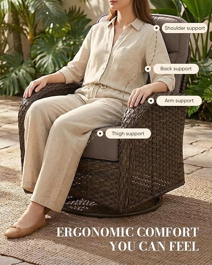 Belord Upgraded 6“ Cushion Luxury 11 Piece Patio Furniture Set - Wicker Outdoor Conversation Set with Swivel Rocker Patio Chairs, High Back Outdoor Furniture for Deck Porch Yard - Brown/Grey