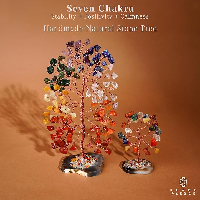 7 Chakra Tree of Life Healing Crystals & Stones, Pack of 2 Crystal Tree for Positive Energy, Wealth, Feng Shui Decor for Home and Office Desk Decoration, Good Luck Birthday Gifts for Women, Mom
