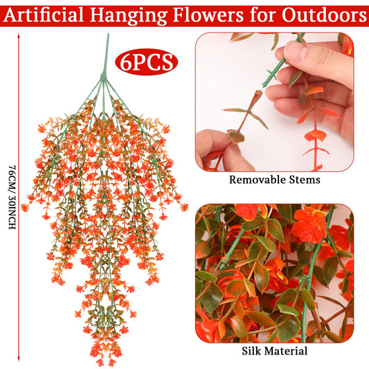 FineCheer 6 Pcs Fall Artificial Hanging Flowers Outdoor, Fresh Color
