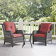 HUMMUH 3 Pieces Patio Bistro Set Wicker Patio Chairs Set of 2 with Tempered Glass Top Side Table Rattan Outdoor Furniture Conversation Set for Yard,Garden,Porch (Grey/Red)