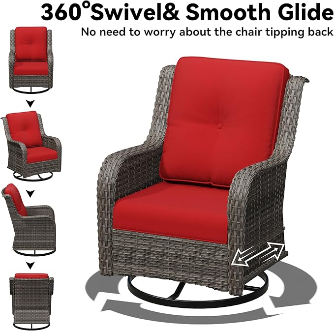 9 Piece Outdoor Wicker Patio Furniture Set, Patio Chairs Set with Thickened Olefin Cushions, High Back and Deep Seating, Hand-Woven PE Rattan, Ottoman for Porch, Deck