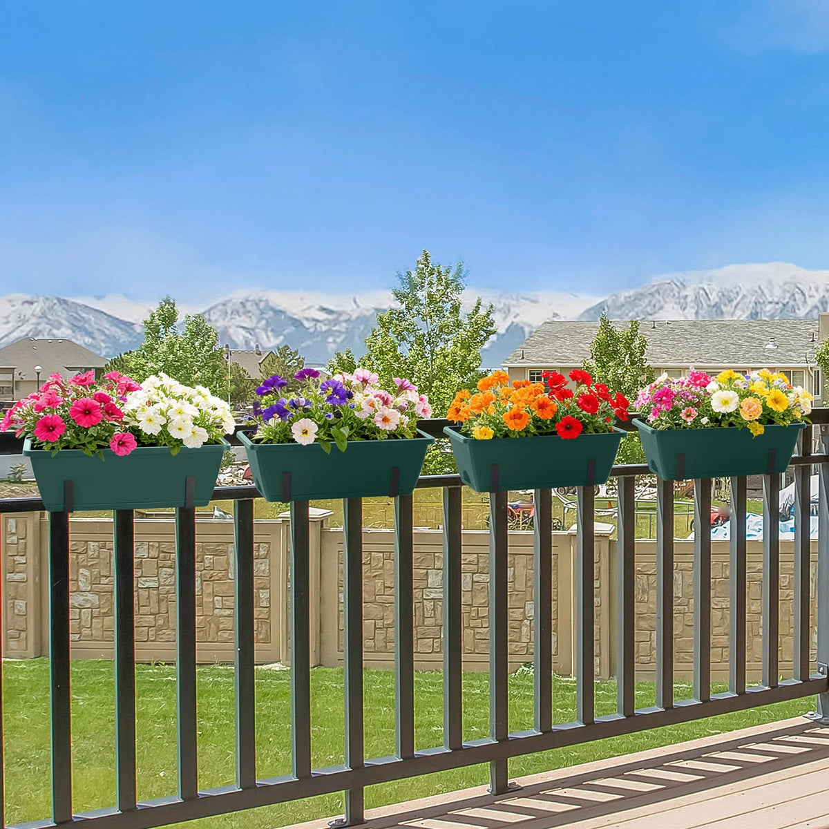 Railing Planter Box, 16.9 Inches Window Flower Boxes with Metal Brackets