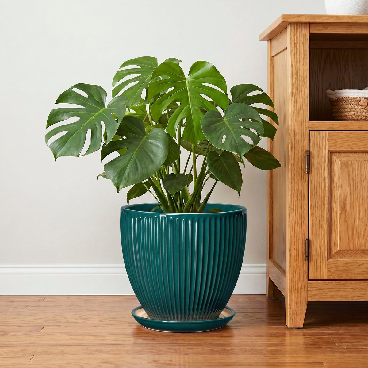 Wliror 10 Inch Flower Pot, Ceramic Planters with Saucer, Blackish Green