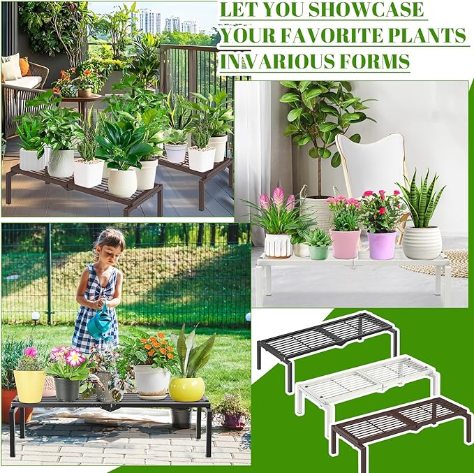 Gouisalin 1 Tier Metal Plant Stand Indoor Outdoor, Potted Multiple Flower Pot Holder Rack Plant Shelf, Heavy Duty Planter Display Shelving for Patio Balcony Garden Living Room Decorative (White)