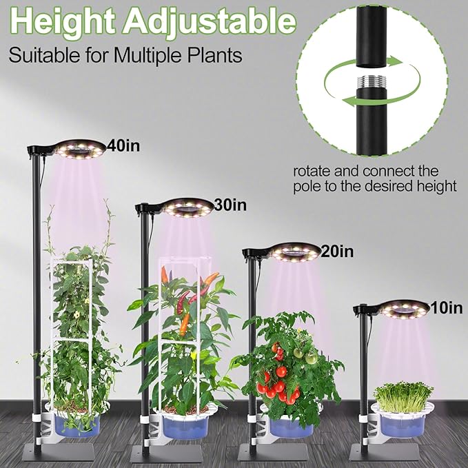 Indoor Plant Hydroponics Growing System Tower Kit with Grow light,Herb Vegetable Indoor Gardening System with Standing Floor Tall LED Grow Lights,Height Adjustable with Stand,Timer,Trellis