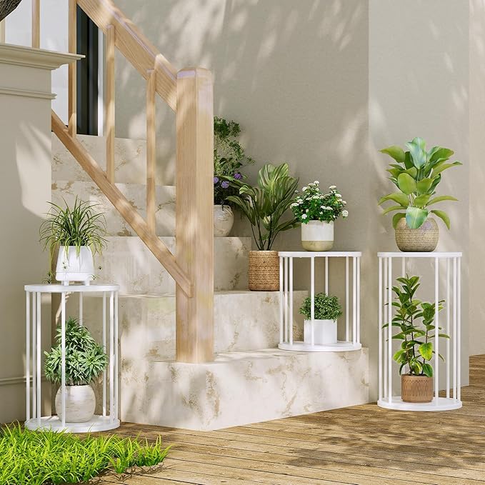 Leinade Plant Stand Indoor,small plant stool,Flower Pot Corner stand holder,Mid Century Heavy Duty Metal Tall Home Decor,Modern Round End Table,Small Rustic Display Stand for Living Room,Bedroom(White,21In)