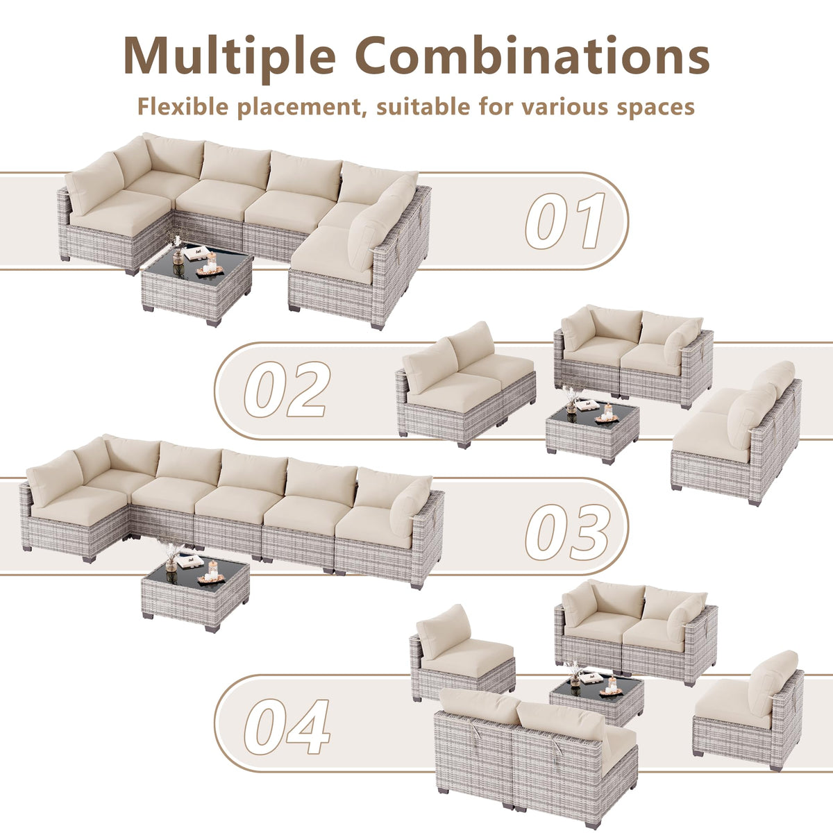 LOUVIXA 7 Piece Outdoor Patio Furniture Set, Outdoor Sectional Sofa, Wicker Rattan Patio Furniture, Patio Conversation Set with Coffee Table & Cushions