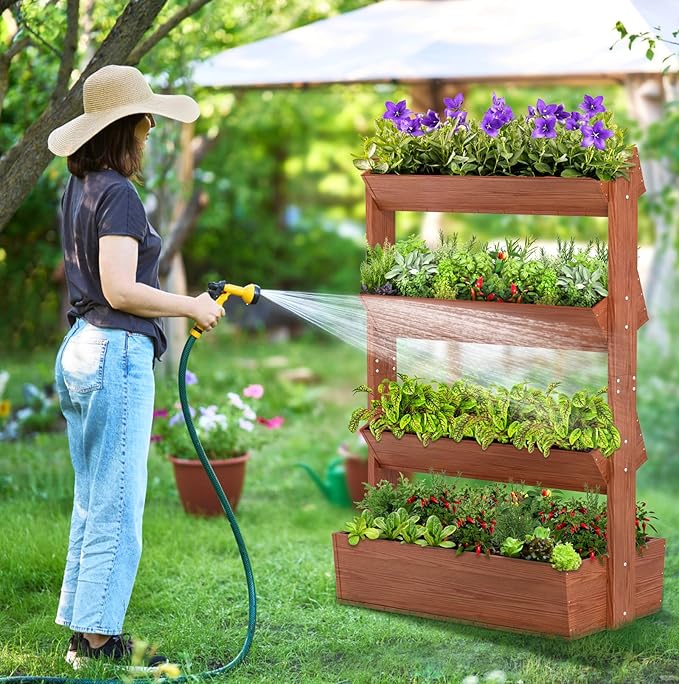 Wooden Vertical Raised Garden Bed, 4 Tier Garden Planters Raised Beds Freestanding Plant Stand Flower Rack Wooden Planter Box for Plants Herbs Flowers Vegetables Outdoor Indoor Gardening