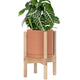 D'vine Dev Terracotta Planter with Natural Stand - 8 Inch Modern Round Flower Pot with Wood Planter Holder, Terracotta, 55-B-N-5