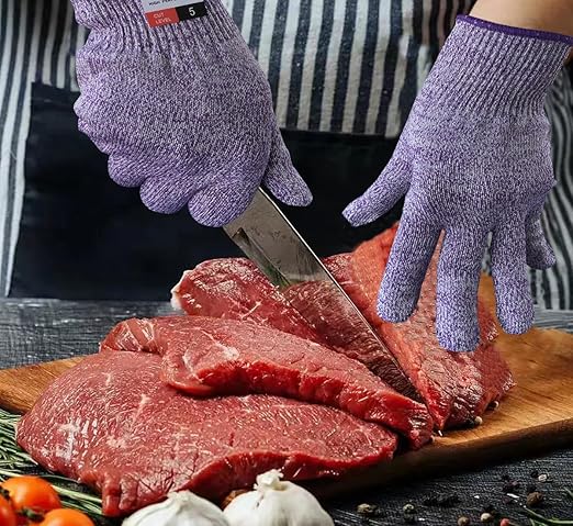 Cutting Gloves, 5 Pairs of Cut Resistant Gloves Food Grade, Cut Resistant Gloves for Kitchen, Oyster Shucking, Fish Fillet Processing, Carving Wood and Gardening(Large-Macaron)