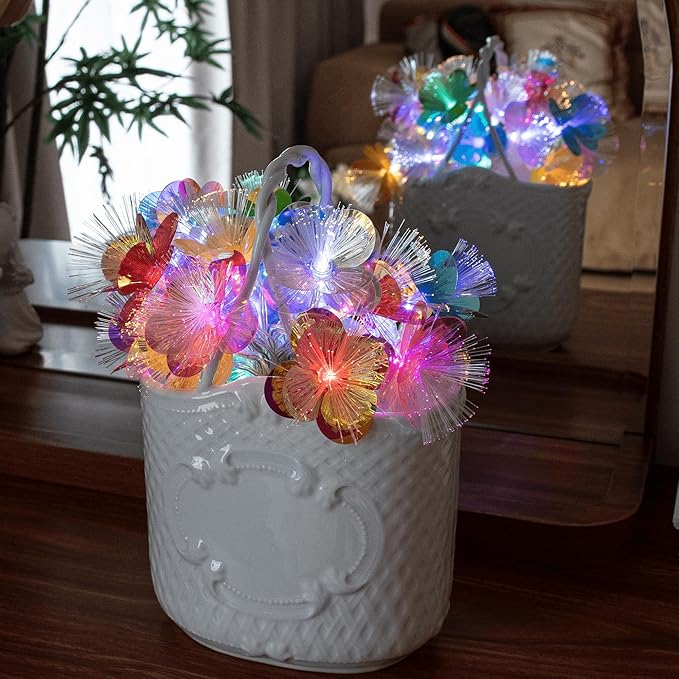 YOLIGHT Fiber Optic Flower String Lights Battery Operated with Timer, 6.5ft 10 LED Colorful Flower Garland Light Fairy Decor Lights for Room Table Wedding Christmas Easter Décor (Multi-Color)