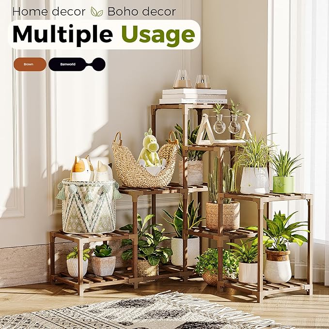 Bamworld Plant Stand Indoor Corner Plant Shelf Outdoor for Multiple Plants Wood Flower Stand Ladder Plant Table for Plant Pots for Window Garden Balcony Living Room