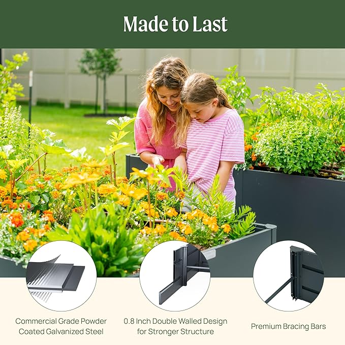 Vego garden Modern Raised Garden Bed 17" Tall 42" x 42" Heavy Cube Planter Box for Trees Plants Flowers Double-Walled Metal Planters for Outdoor Commercial Residential Patio, Midnight Blue