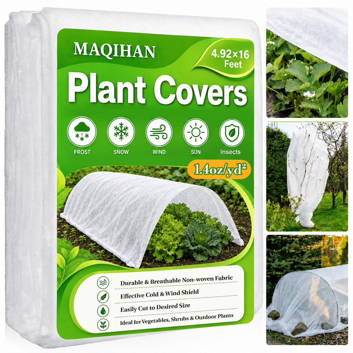 MAQIHAN Plant Covers Freeze Protection - 4.9ft x 16ft Frost Cloth for Plant