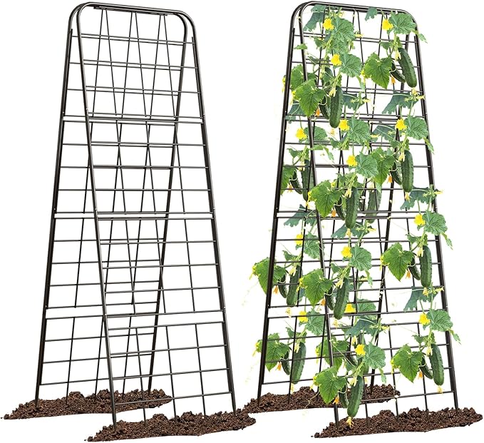 Heavy Duty 50"x17" Adjustable A-Frame Trellis for Climbing Plants – Rust-Proof Metal Garden Trellis with Dense Grid Design, Perfect for Raised Beds, Tomatoes, Cucumbers & Outdoor Vines (Black, 2 Pcs)