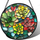 HWRHTR Stained Glass Window Hanging - Red Green Succulent Plants Suncatcher for Doors Window Home Sun Catchers Decor Christmas Mother's Day Birthday Gifts for Teacher Women Men Mom Nana 15 in
