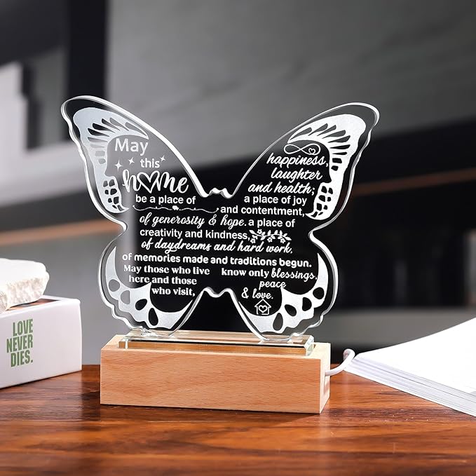 Ornalrist Housewarming Gifts New Home - Crystal Butterfly Keepsakes with Warm Light Base - Housewarming New Home Gifts for Couples, Women, Men, House Warming New Home Decor
