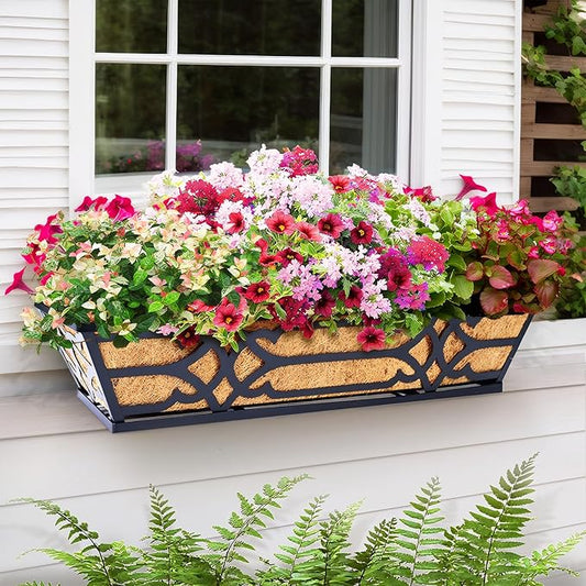 Railing Planter Box, Window Planter Boxes Outdoor 4 Pack 24 Inch Hanging Planter with Adjustable Bracket for Porch, Fence Flower Baskets with Coco Liners