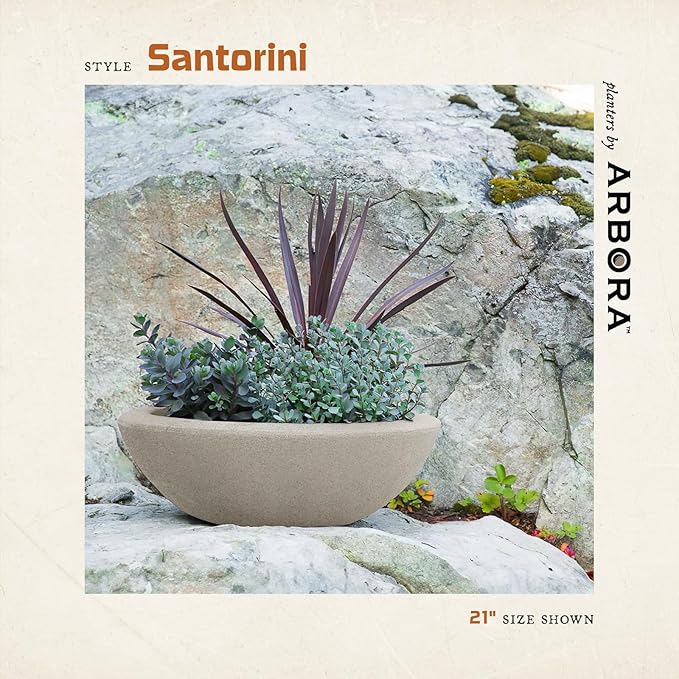 ARBORA 21" and 26” Santorini Bowls with Classic Cream Finish - Polyresin Indoor and Outdoor Planters, Durable, Weatherproof, Lightweight, Large Plant Pots for Patio, Garden, Deck