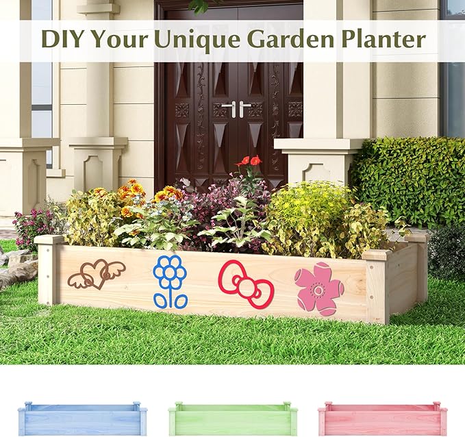 Giantex Wooden Raised Garden Bed, Rectangular Planter Box for Vegetables, Fruits, Flowers, Herbs, 48" Lx24 Wx10 H Outdoor Elevated Planting Bed for Garden, Backyard, Lawn, Patio
