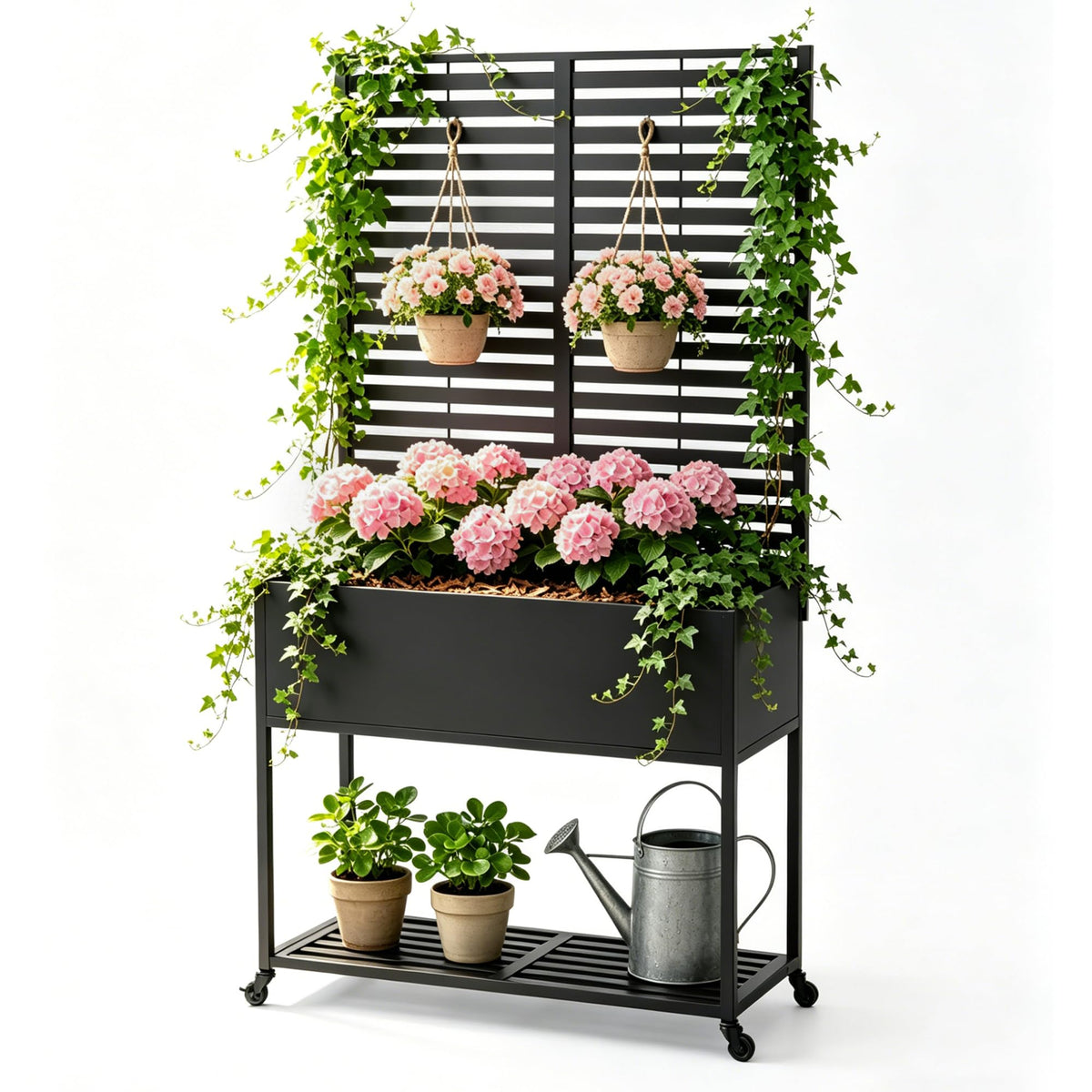 Metal Raise Garden Bed with Trellis,70" Elevated Trellis Planter Outdoor