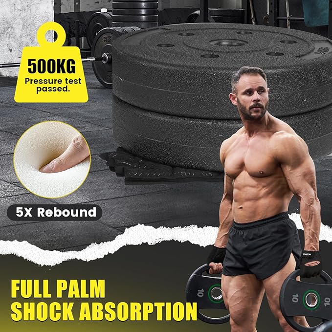 Ventilated Weight Lifting Gloves, Thick Padded Workout Gym Gloves with Full Palm Protection & Grip & Shock Absorption for Women & Men's Fitness Exercise Training