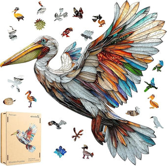 Qiuenisray Wooden Puzzles for Adults, Stained Glass Pelican Jigsaw Puzzles 200 Piece, FSC Certified Unique Animal Shape Puzzles Pieces, Wall Decor, for Family Friend 13.8x13.7 in