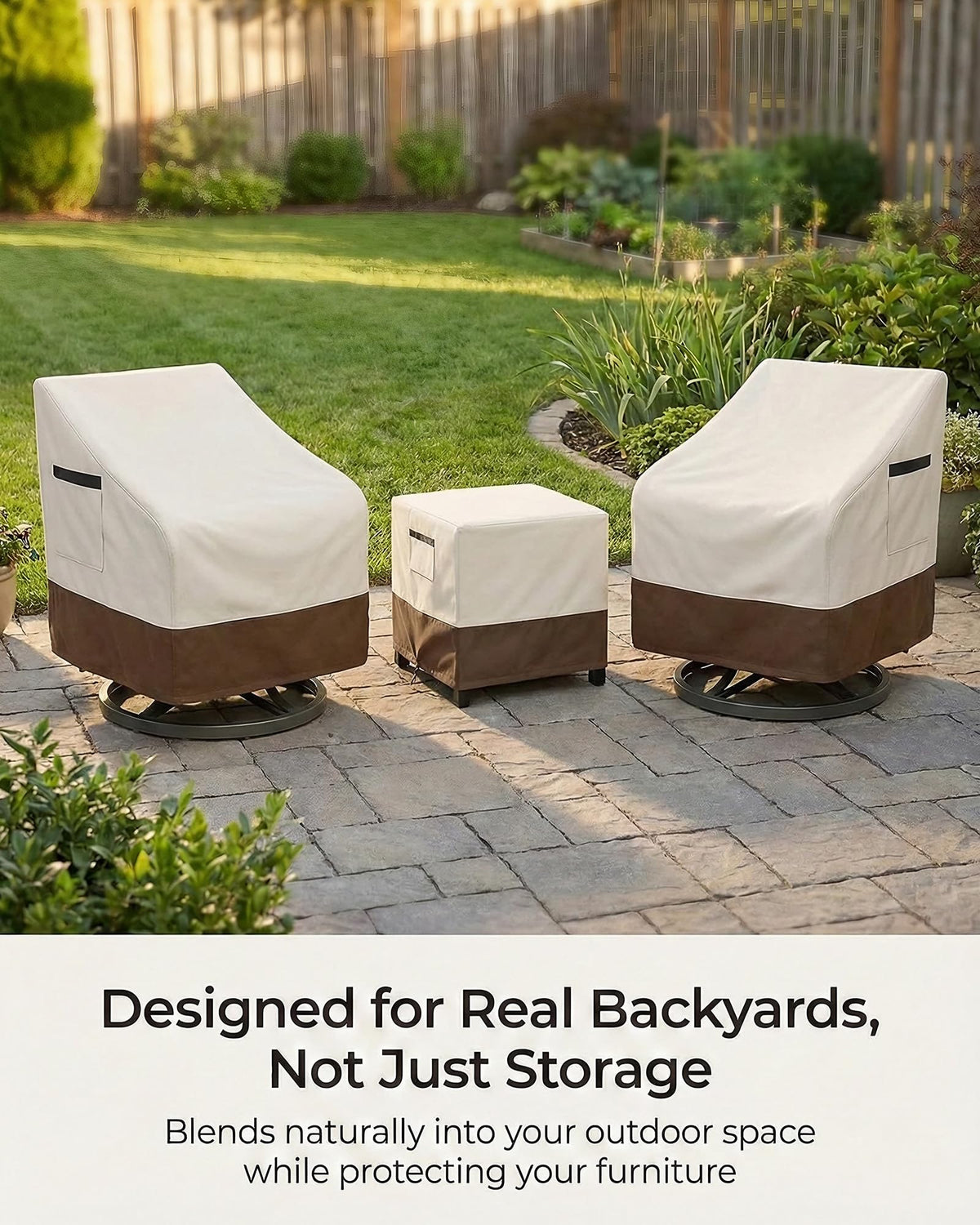 Patio Furniture Covers Set for 3-Piece Bistro Sets, Heavy-Duty 600D Waterproof Outdoor Furniture Covers for 2 Chairs&Side Table,UV Resistant, All-Season Protection for Patio,Porch Backyard,Beige&Brown