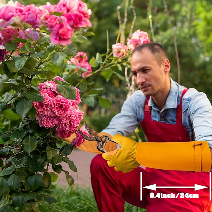 SLARMOR Long-Gardening-Gloves for Women/Men - Thorn Proof Rose Pruning Gloves Heavy Duty Gauntlet, Best Garden Gifts for Gardener-L