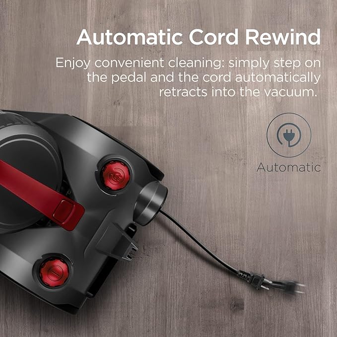 Eureka Bagless Canister Vacuum Cleaner, Lightweight Vac for Carpets and Hard Floors, Red, Whirlwind NEN110D