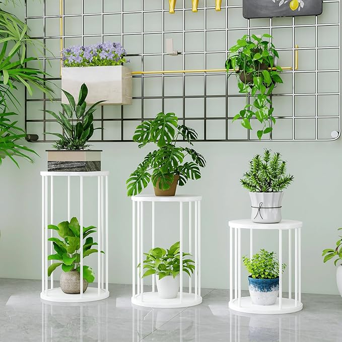 Leinade Plant Stand Indoor,small plant stool,Flower Pot Corner stand holder,Mid Century Heavy Duty Metal Tall Home Decor,Modern Round End Table,Small Rustic Display Stand for Living Room,Bedroom(White,2 Packs)