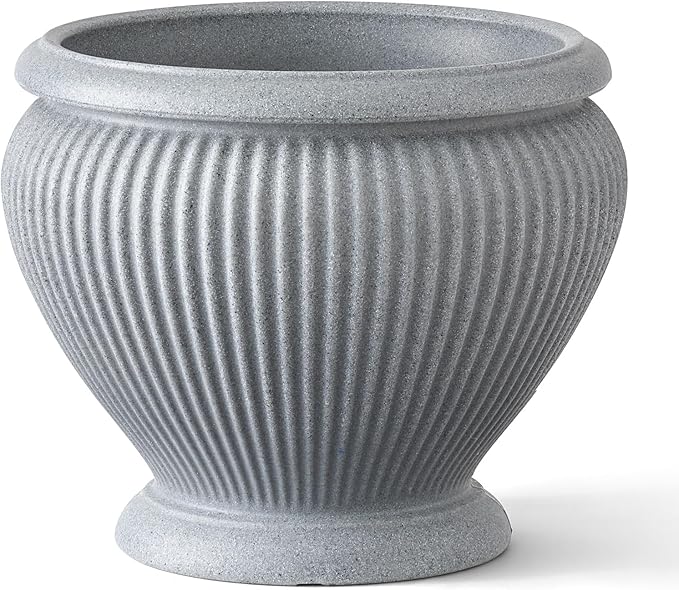 ARBORA 18" Cannes Urn Polyresin Indoor and Outdoor Planter with Stone Blend Concrete Gray Finish - Durable, Weatherproof, Lightweight, Large Plant Pot for Patio, Garden, Deck, Entryway
