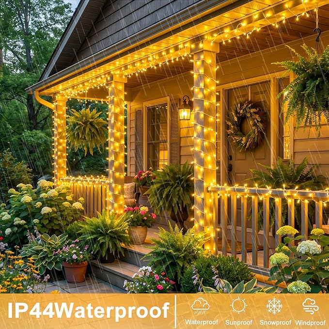 132FT 400 LED Christmas Lights Outdoor, 8 Modes Clear Wire Christmas String Lights Indoor, Plug in Twinkle Fairy Light for Bedroom Wedding Tree Party Decorations, Warm White
